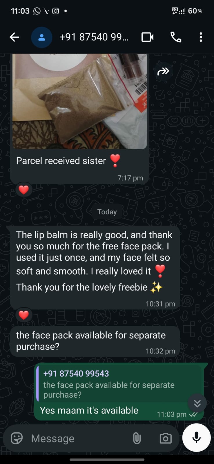 Parcel Received & Face Pack Praise